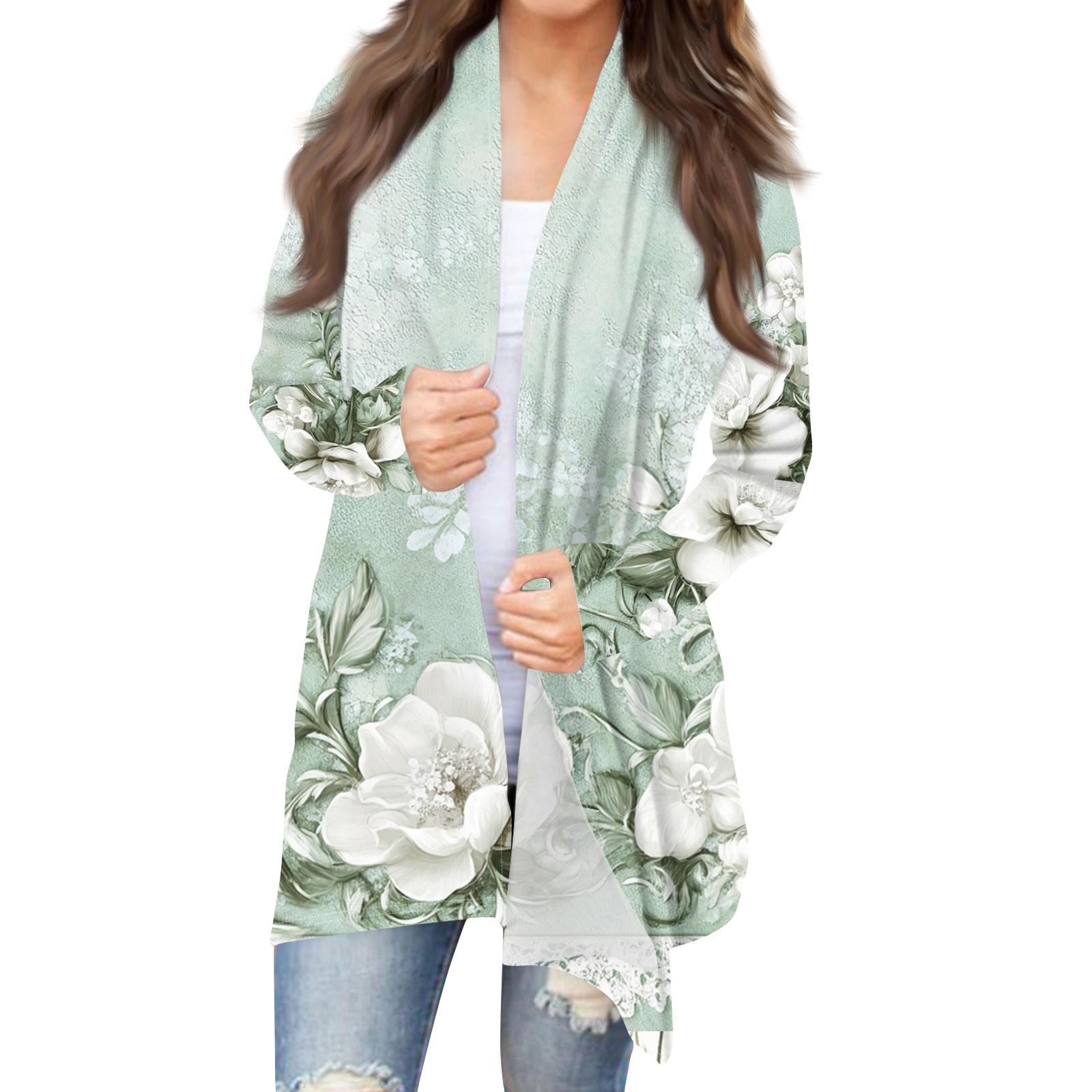 

Женская мода повседневная винтажная цветочная набивная куртка-кардиган средней длины M