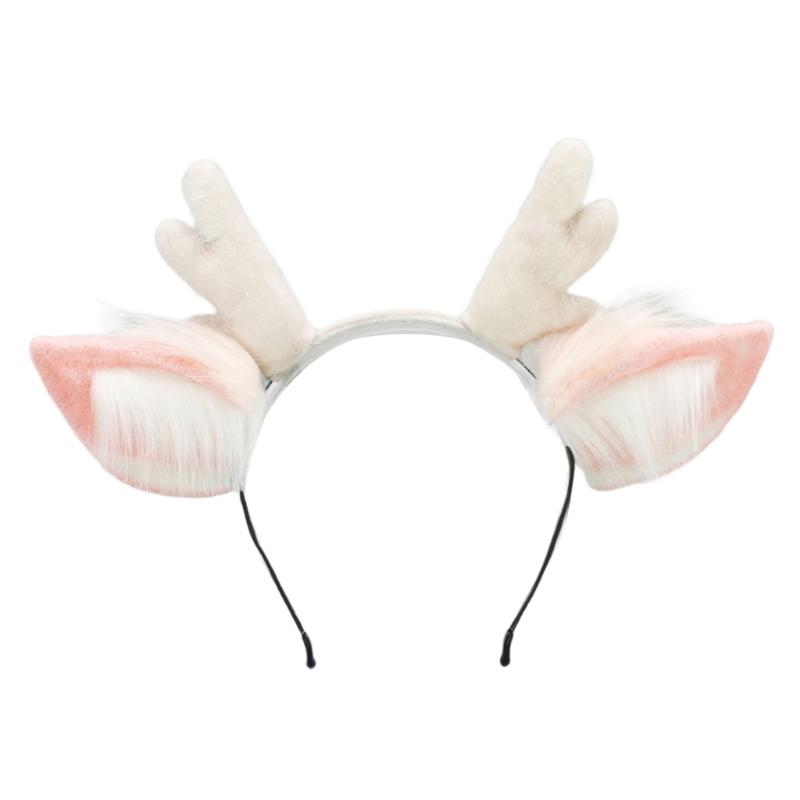 

Adjustable Hairband With Faux Furs Deer Horns Seamless Design Perfect For Halloween Holiday Cosplay School Celebrations розовый/белый