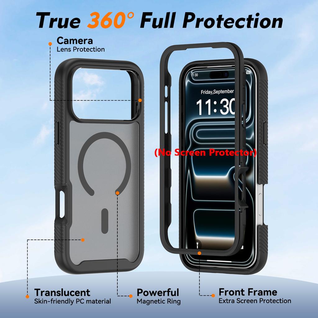 Shockproof Armor Skin Feel Matte Magnetic Phone Case For iPhone 17 Pro Max Air TPU Frame Translucent Acrylic Back Cover Fundas