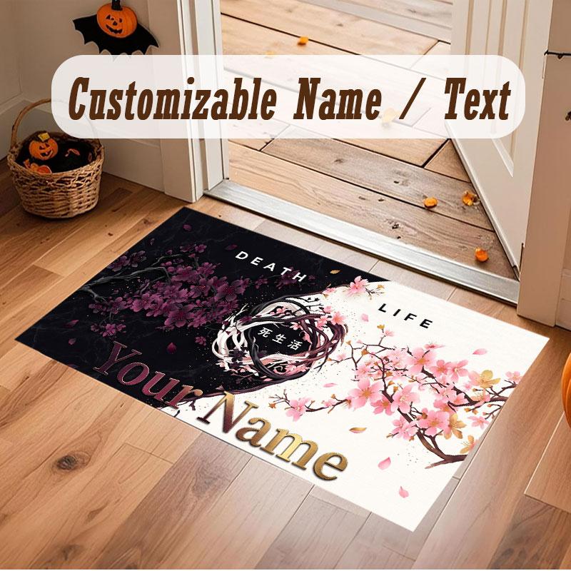 Floral Garden Theme Crystal Velvet Floor Rug Personalized Custom Name Text Warm Carpet Home Decoration