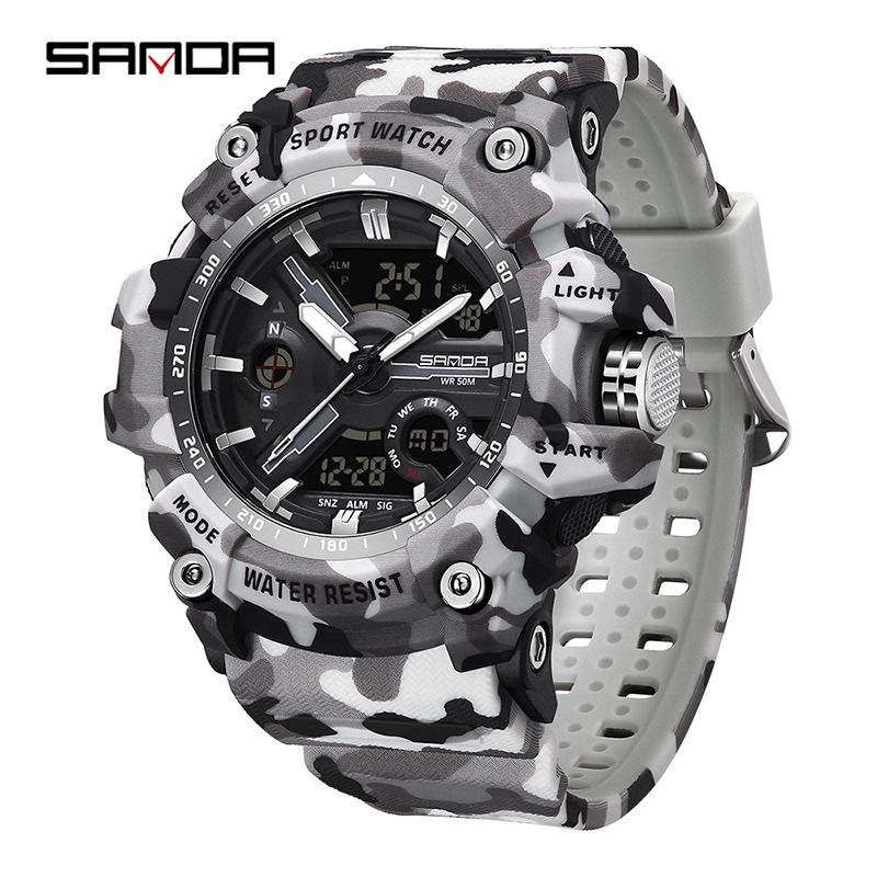 SANDA Women's Trendy LED Dual Display Waterproof Watch with Hourly Chime