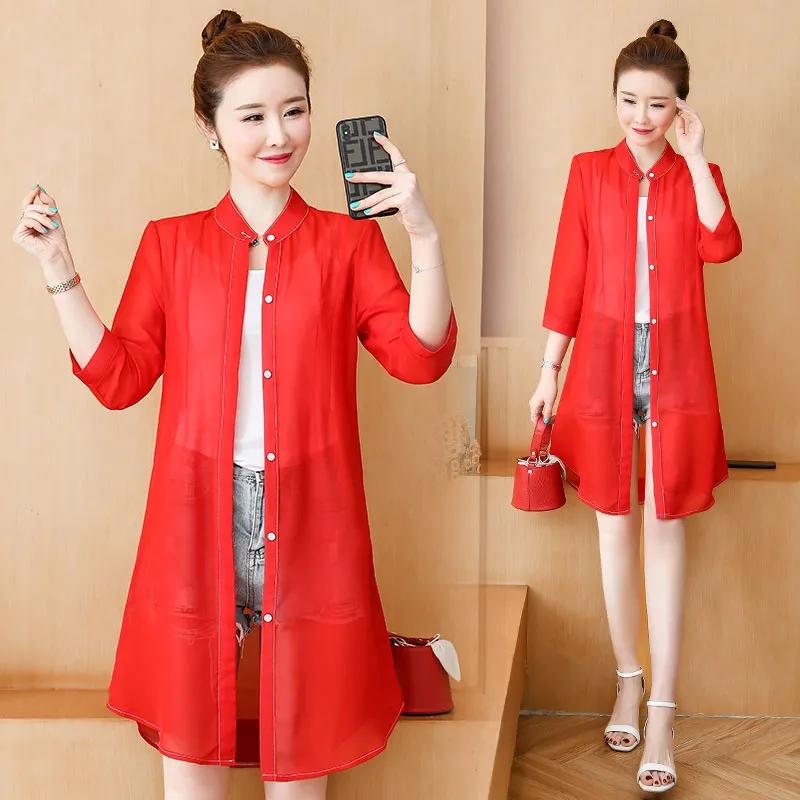 Women's Sun Clothing Lightweight Long UV Protection Jacket Summer Sunscreen Large Size Thin Jacket Female Chiffon Cardigan Coat 5XL