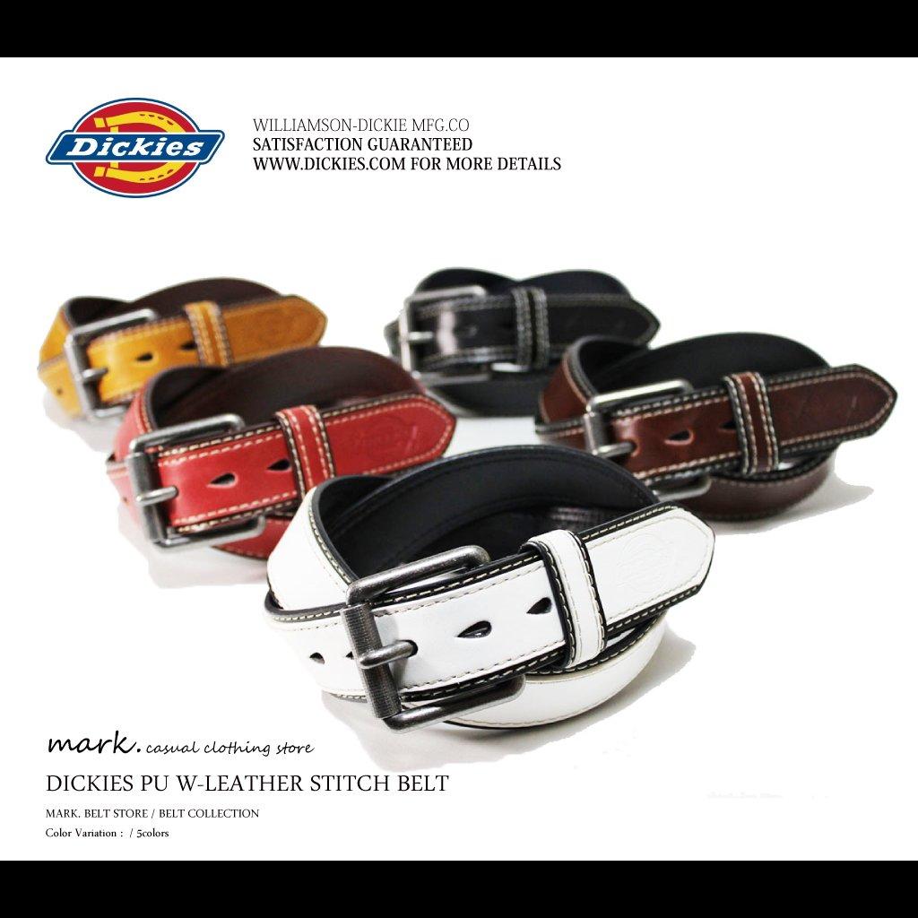 PU Double Leather Stitch Belt [Dickies] (Dickies FREE/Chocolate)