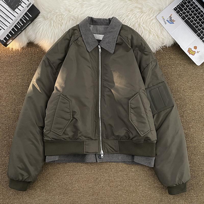 

Jacket men s spring and autumn new fake two pieces design lapel jacket men s loose casual flying baseball suit men s clothing 2XL