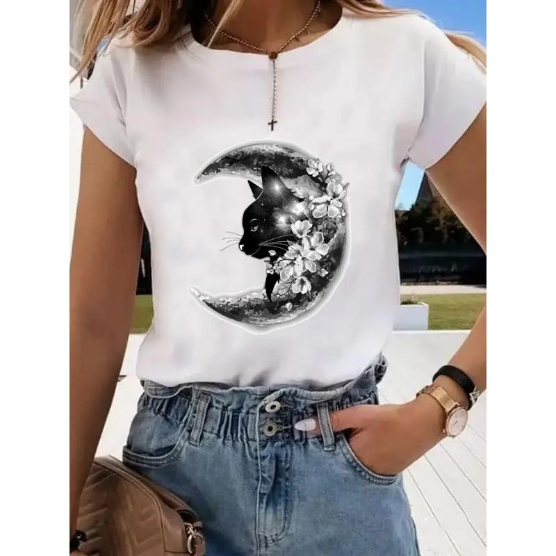 Short Sleeve Print Clothes Women Spring Summer Female Tee Fashion Cat Love Sweet Valentine Shirt Lady Graphic T-shirt