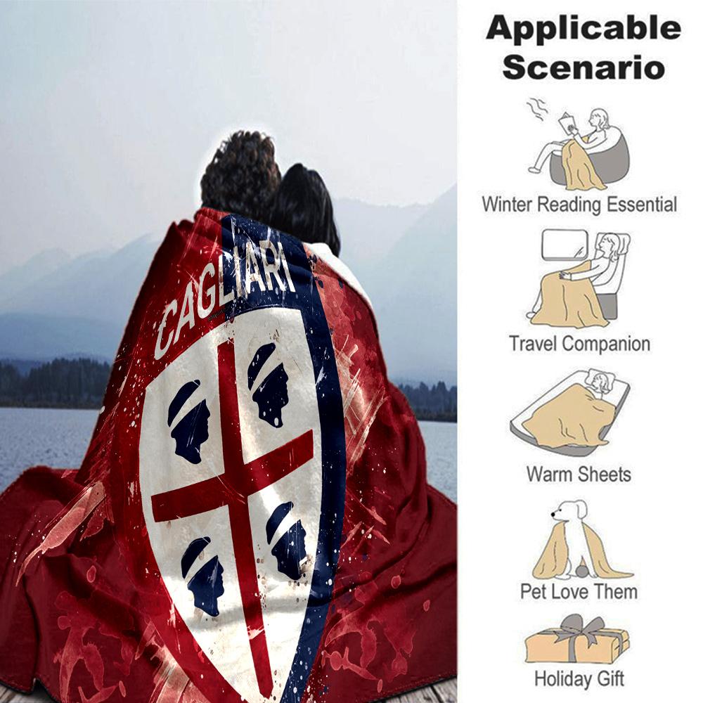 Cagliari Fußball Club Wappen Flanelldecke, Weiches Polyester, Modernes Design, Ganzjahres für Camping, Reisen, Geschenke für Feiertage oder Geburtstage