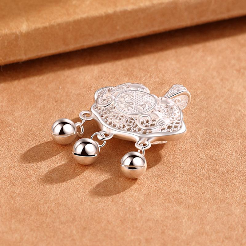 

S999 чистого серебра полый шелковый замок добрых пожеланий национальный стиль стерлингового серебра замок долголетия ожерелье один кулон