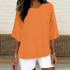 Women's Fashion Solid Color Casual T-Shirt Seven Sleeve Round Neck Cotton Top