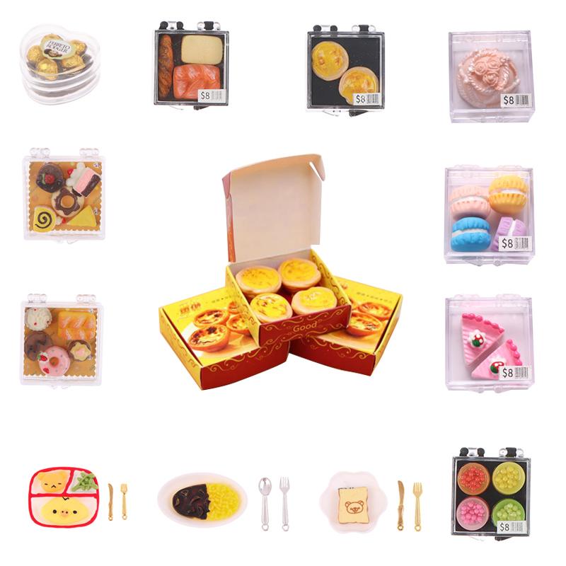 1:12 Miniature Dollhouse Egg Tart Mini Chocolate Cake Dessert Bento box Model for Doll House Decor Pretend Food Kitchen Toys