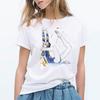 Elegant Ballet Print Short Sleeve T-shirt Women's Slim Fit Summer Top Modal Fabric Student Girl Fashion Polyester