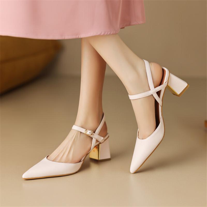 Fashion New Summer Sandals Sheep Suede Women Sandals Pointed Toe Back Strap Chunky Heel Shoes for Women Casual Shoes Zapatos De Mujer