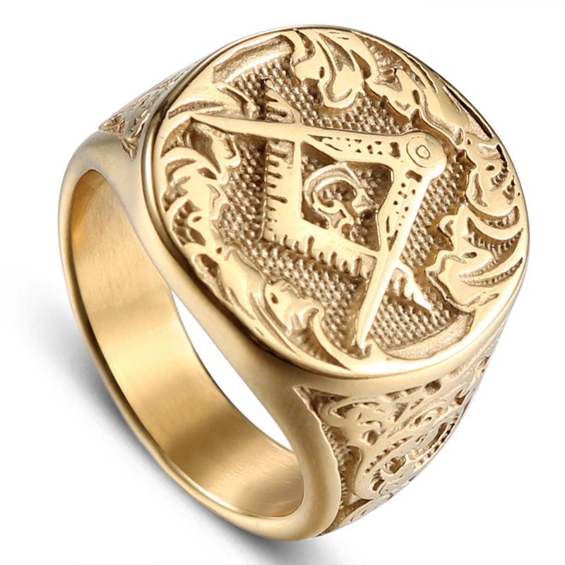 

2026 European and American Fashion Ring, Retro Gold Titanium Steel Ring Jewelry No. 8