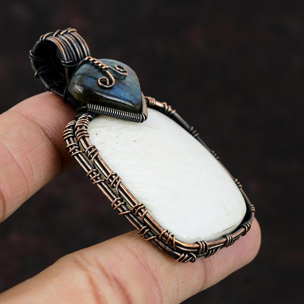 Scolecite Gemstone Pendant Copper Wire Wrapped Scolecite Jewelry Labradorite Pendant Handmade Pendant Stylish Copper Jewelry Gift For Women