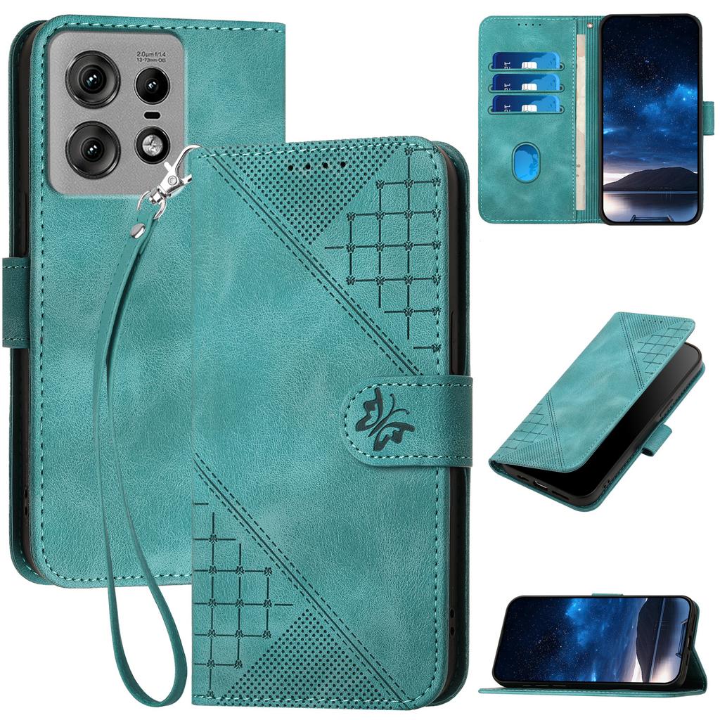 For Motorola Edge 50 Pro 5G Leather Wallet Case Butterfly Flower Imprinted Phone Cover with Strap