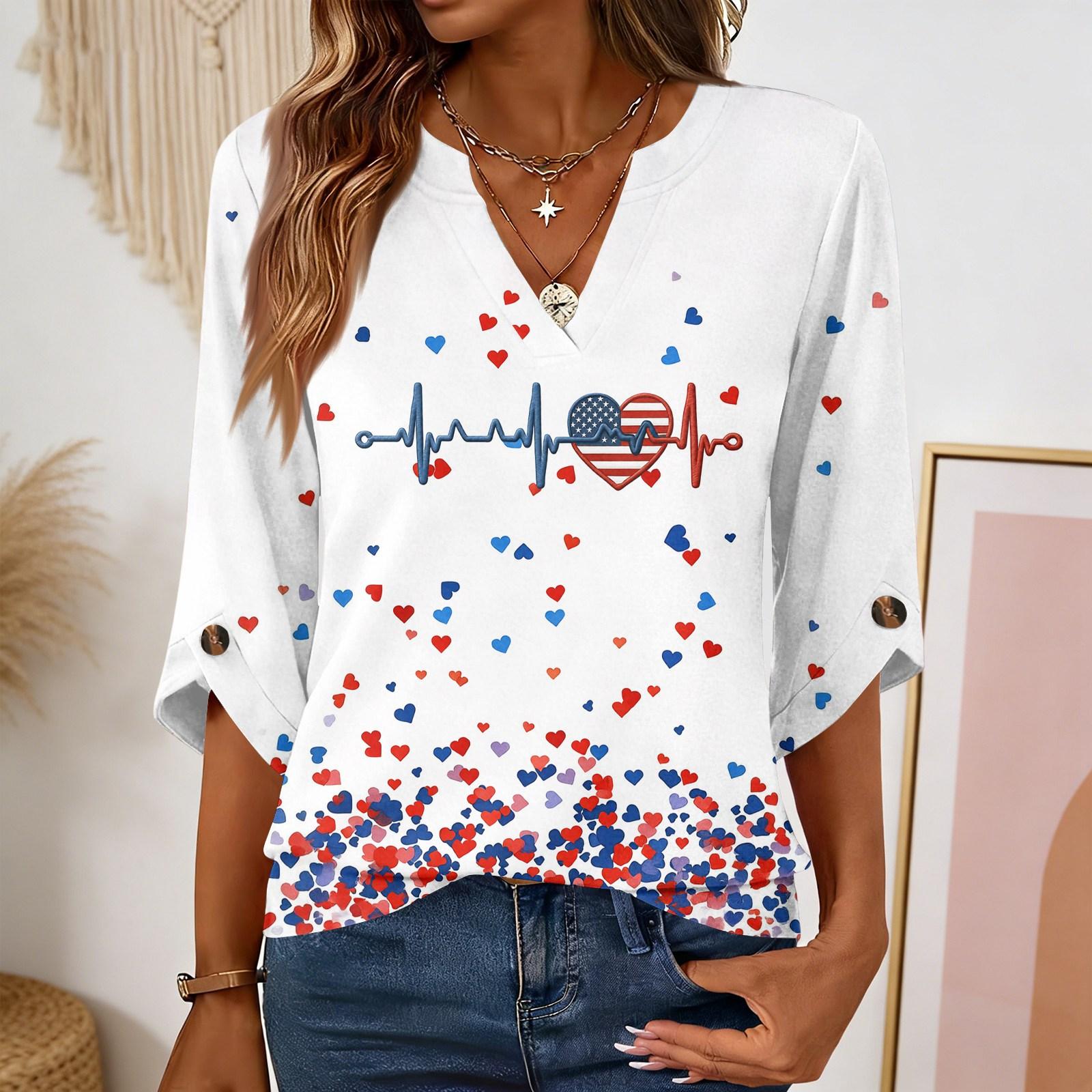 

Womens 3/4 Length Sleeve Tunic Tops Casual V Neck Shirts Business Work Blouses XL