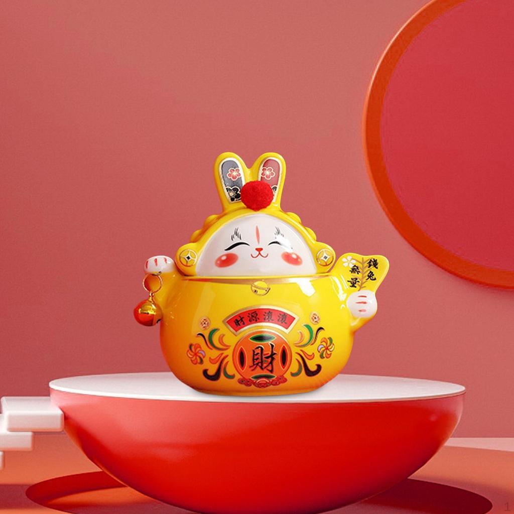 Year Wealth Lucky Figurine Ceramic Piggy Bank Decoration Home Office Decor for Good Luck Collectible