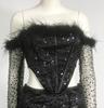 Plush Sequin Off-Shoulder Sexy Set: Long-Sleeve Top & Hip-Hugging Mini Skirt
