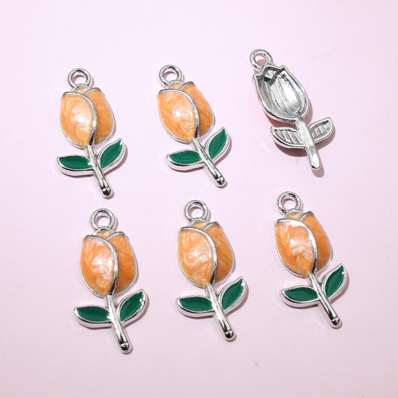 20pcs 21x10mm Enamel Rose Bud Flower Charms Pendant Alloy Metal DIY Jewelry Making Accessories Findings for Necklace Earrings