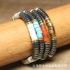 Turquoise Heishi & Hematite Disc Bracelet – Gold Accent Adjustable Boho Jewelry, Protection Calm Gift for Men & Women