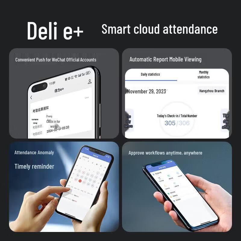 Deli Smart Cloud Wi-Fi Facial Recognition Attendance Machine CN Plug (adapter Included)