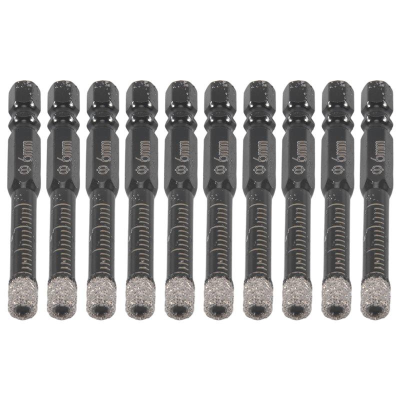 ABWR-10Pcs Diamond Drill Bits,6Mm Dry Diamond Core Drill Bit Set For ,Granite,Tile,Glass,Marble,Brick,Stone Easy Install