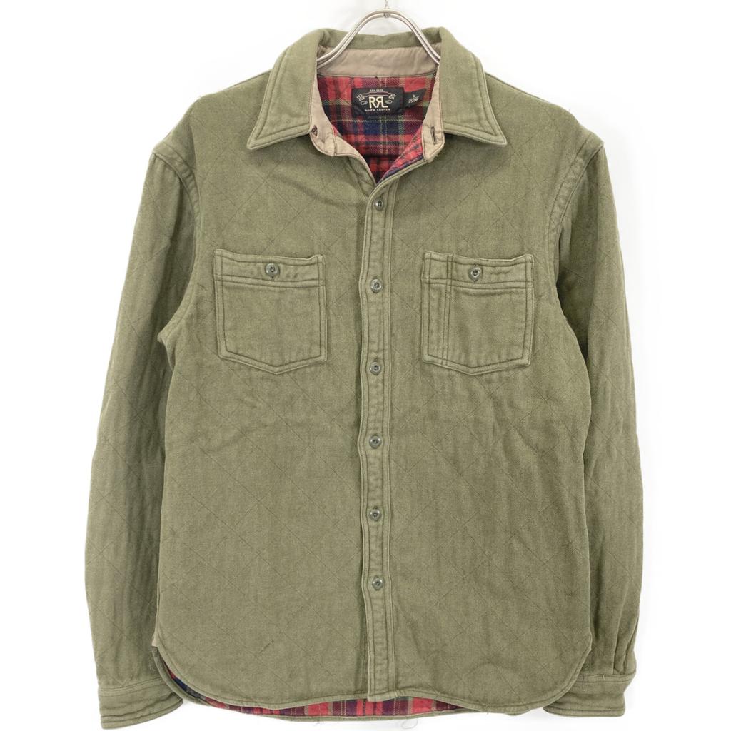 RRL Khaki Checkered Hickory Quilted Work Shirt Tops M khakiUsed