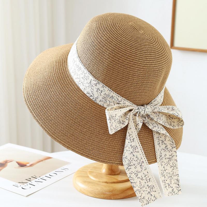 Spring Summer Women's Foldable Fisherman Hat Bow Detail Wide Brim Sun Hat Korean Style Beachwear Cool Seaside Accessory