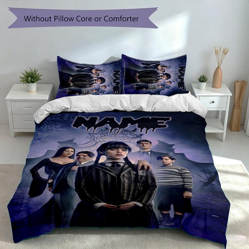 3pcs Custom Name Wednesday Addams Bedding Set,Includes 1 Duvet Cover and 2 Pillowcases,All-season Bedroom Decor