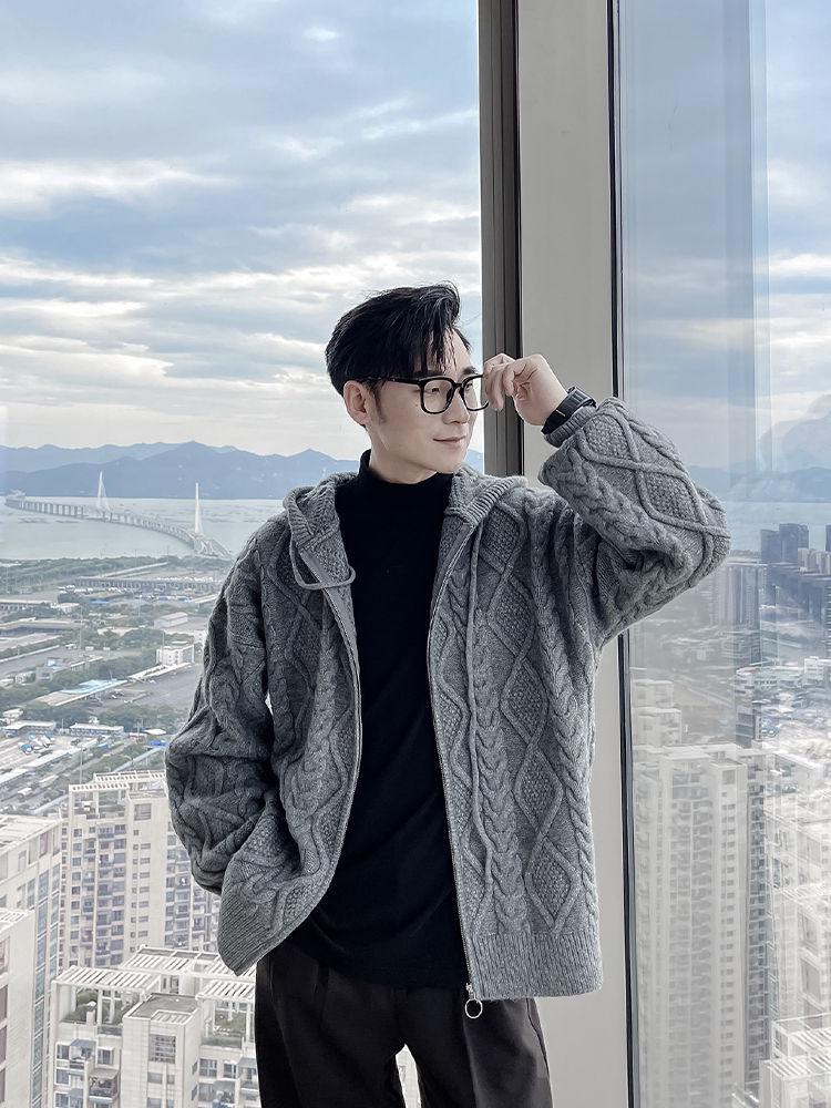 Men's Trendy Vintage Lazy Style Cardigan Hoodie Knitwear Sweater Jacket
