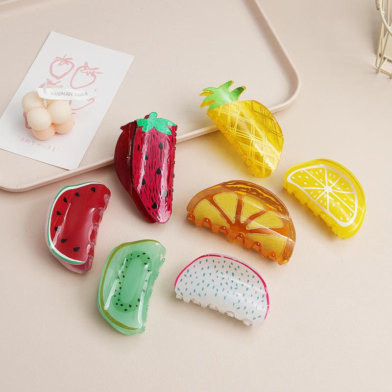 Creative Fruit Lemon Scratch Clip Acrylic Hair Accessories Hair Scratch Back Head Hairpin Shark Clip