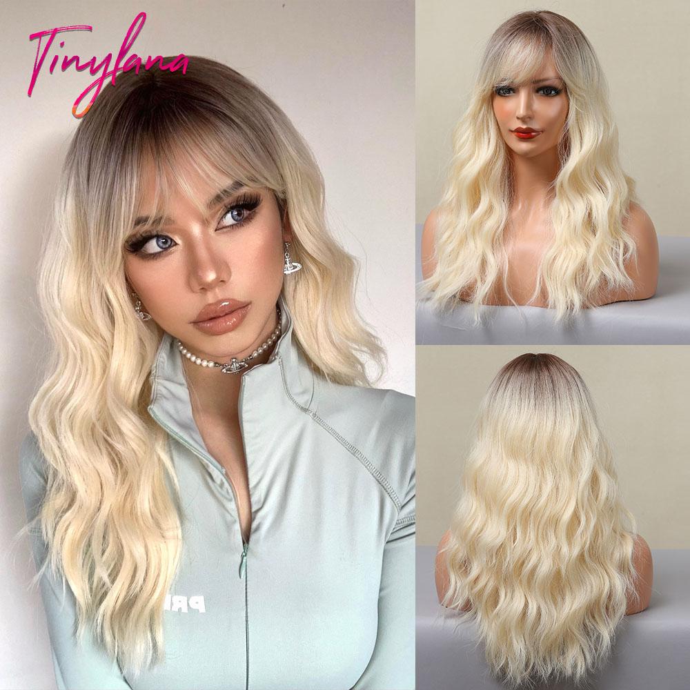 Orange Ginger Synthetic Wig Long Water Wavy Wigs For Women With Bangs Halloween Cosplay Party Daily Natural Heat Resistant Wig