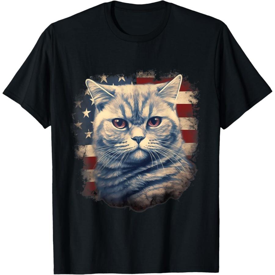 Футболка с американским флагом на 4 июля и британской короткошерстной кошкой S