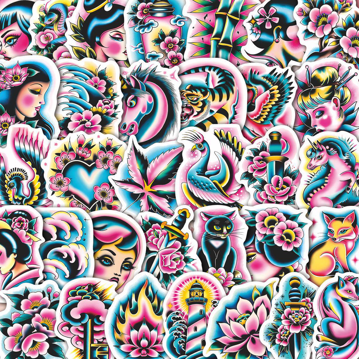 55 Cartoon Japanese Tattoo Graffiti Stickers - Creative, Waterproof DIY Decorative Stickers for Computers and Journals No