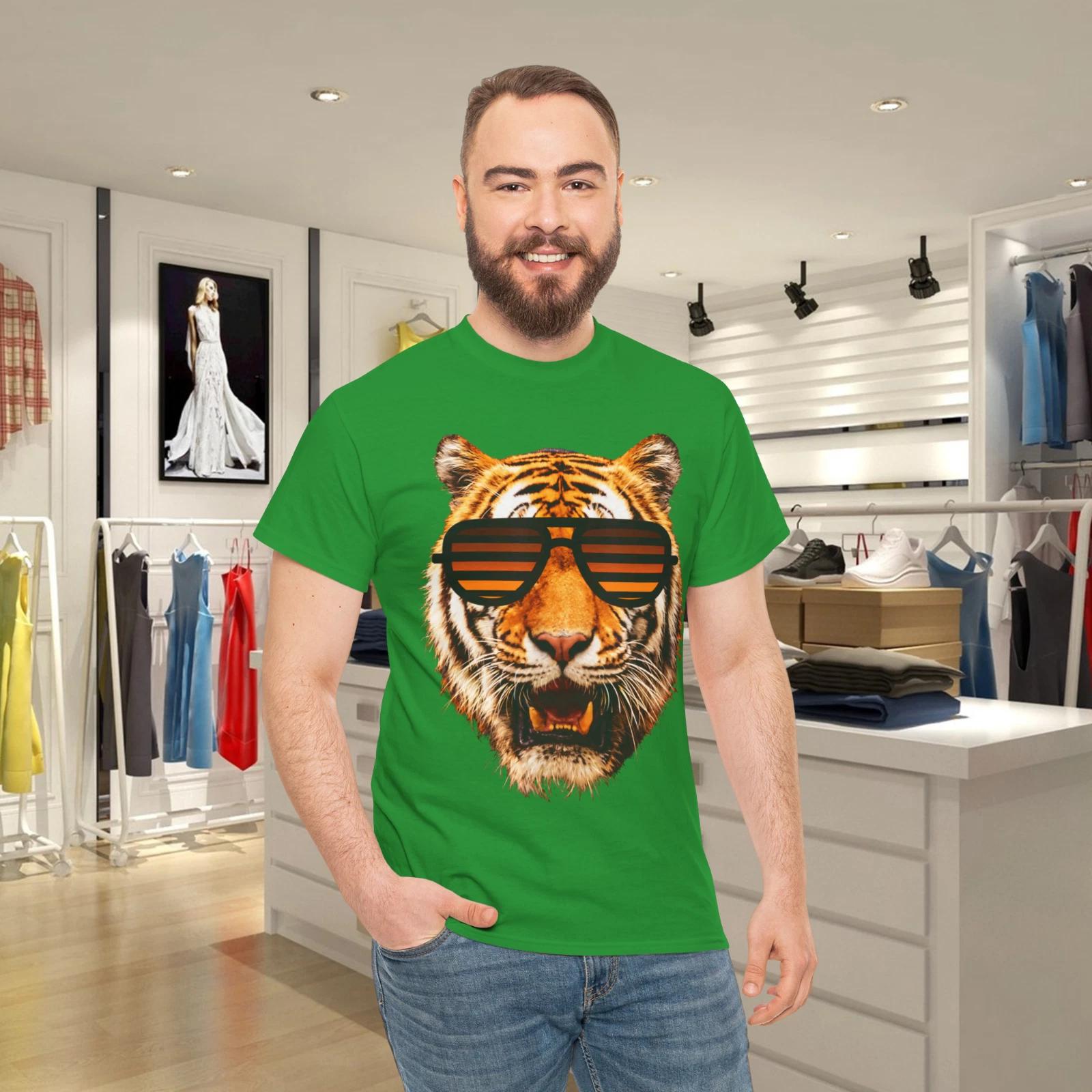 Real Cool Tiger Birthday Tee for Boy with Striped Sunglasses T- Shirt 3XL