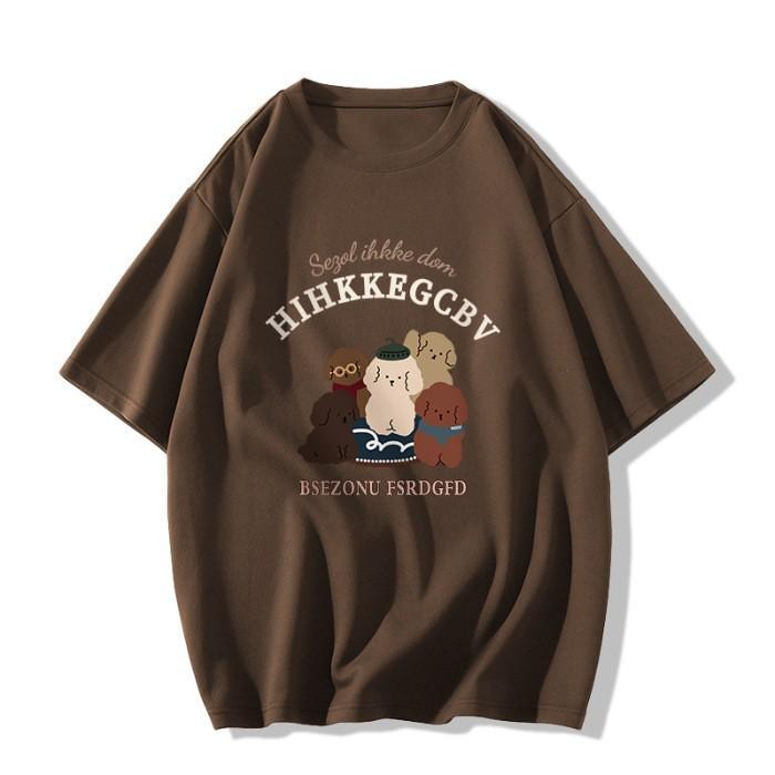 Cotton pudding dog short-sleeved t-shirt women's new casual summer loose design niche half-sleeved top