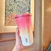 Tyeso 600ML Stainless Steel Coffee Cup With Straw Gradient Color Insulated Water Bottle Car Thermos Mug Cold Drink Vacuum Cup