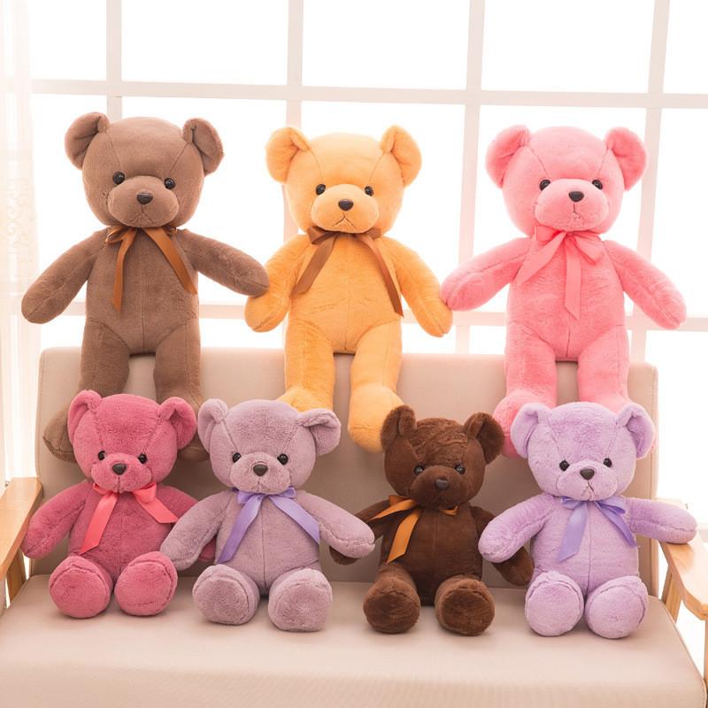 35cm Bear Teddy With Colored Bow Tie Plush Toy Stuffed Animal Doll Gifts Kids