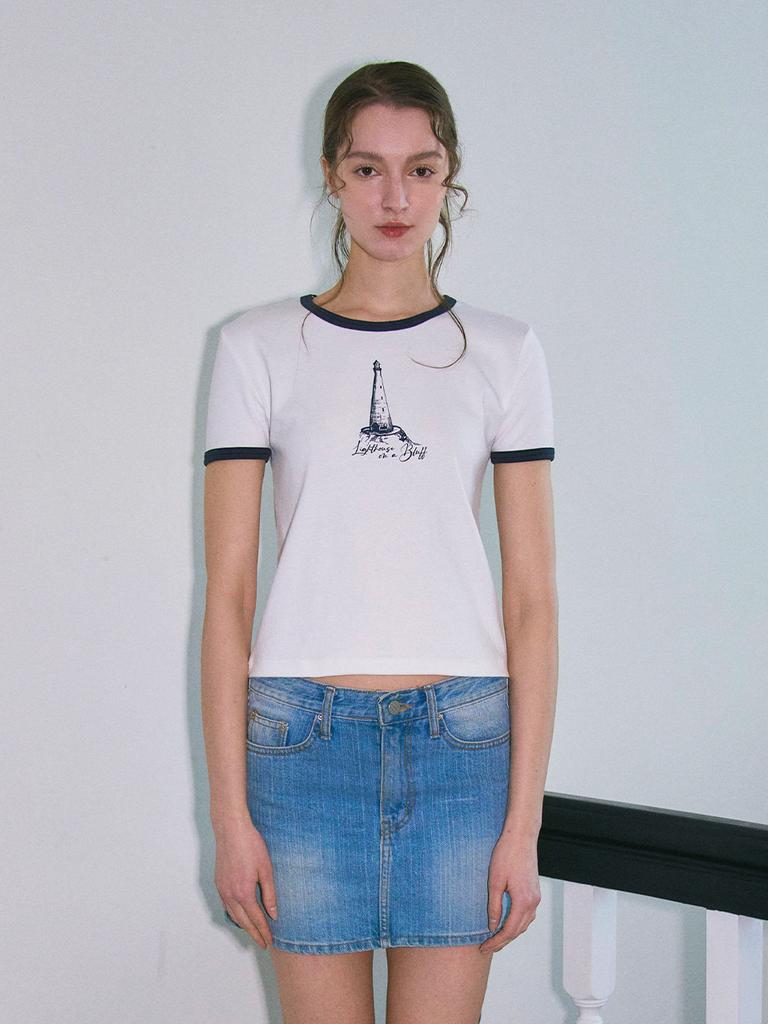 LILY HEIZE Luca Binding Short Sleeve T-Shirt_Navy