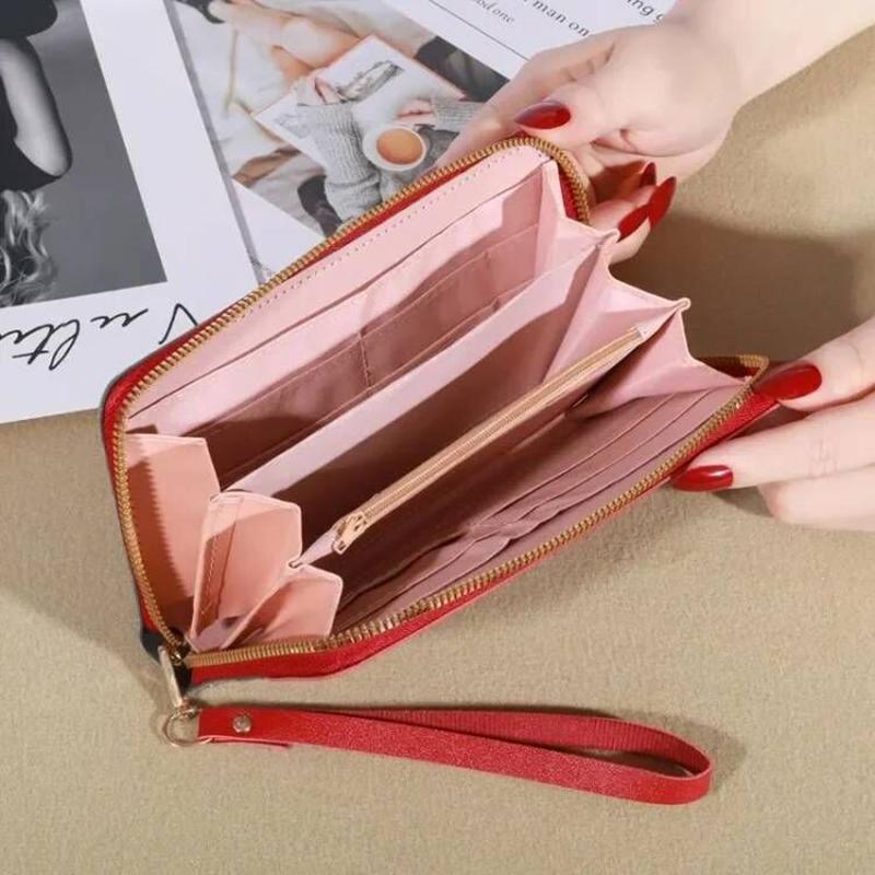 Glitter Shining Wallet  Long Women's Zipper Wallet - Korean Splicing, Color Contrast, Tassel, and Rivet Details