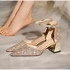 Luxury Silver Gold Sandals Women Summer Pointed Elegant Crystal High Heels Ladies Flip Flop Sequined Party Banquet Wedding Shoes
