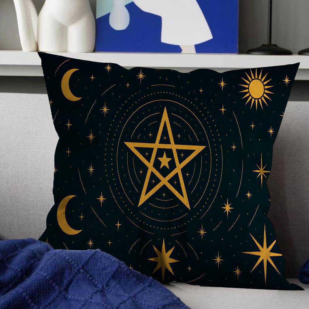 Witch Sun Moon Pentagram Pillow Covers Cartoon Sofa Decorative Home Double-sided Printing Short Plush Cute Cushion Cover
