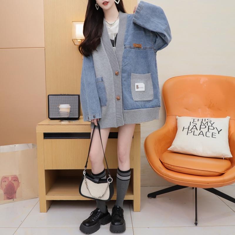 Dimanaf 2025 Autumn New Jacket Women Sweaters Coat Patchwork Coat Cardigan Knitting Pockets Sweater