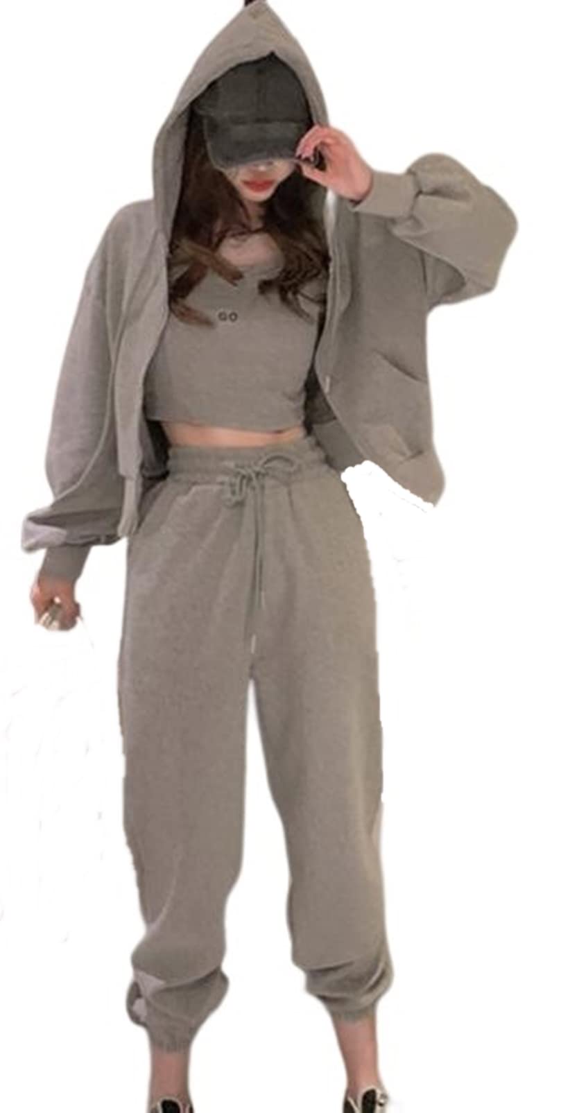 

Sweatsuit Stylish and Lightweight Cotton Top and Open Korean Cropped Set [toasoa] Women s Set, Cute, Pants, Front, Sports, Outdoor, Style, Length, сірий колір
