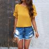 Women's Summer Solid Color Polka Dot Round Neck Short-sleeved Top for Women Shirt
