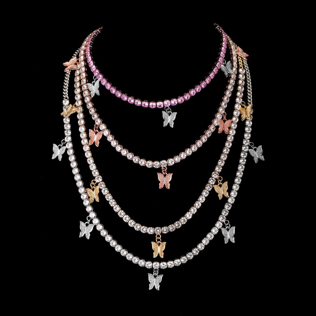 Hip Hop Schmetterling Zirkon Tennis Halskette - Europäischer & Amerikanischer Stil für Frauen
