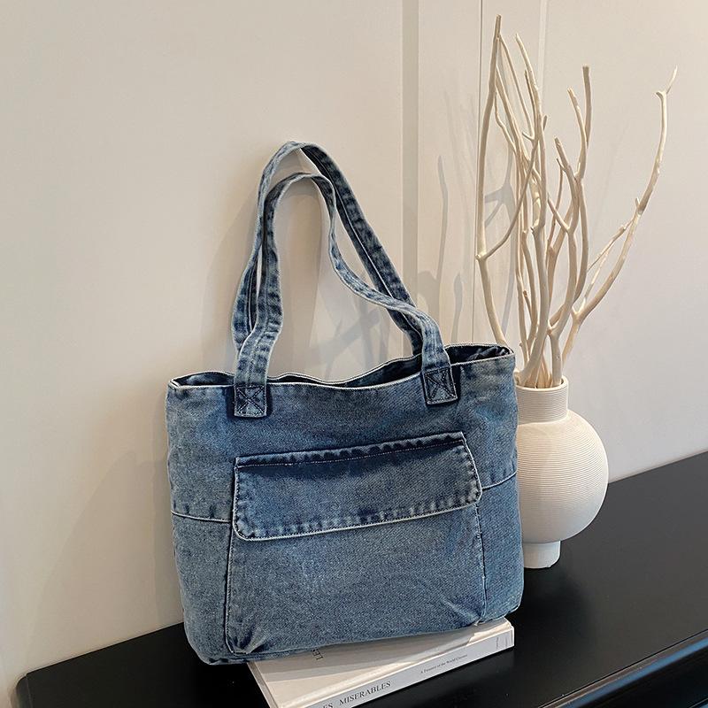 New Spring Women Denim Top Handle Bag Comfortable and Versatile Texture Shoulder Bag Simple Solid Color Washable Storage Bag