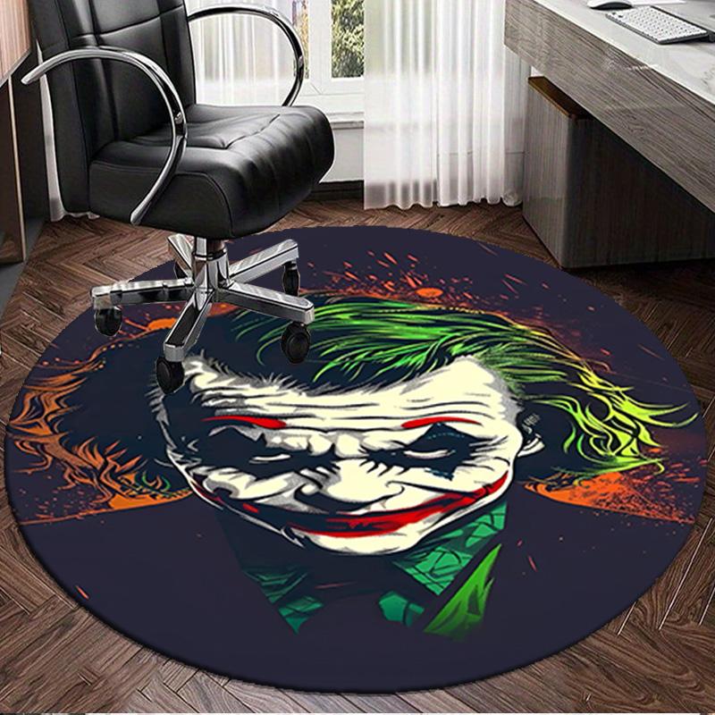 1PC The clown's Fiery Rise Round Rug, Non-slip Chair Mat, Home Decor, Circle Carpet Perfect for Office, Bedroom, Living Room,Christmas gift