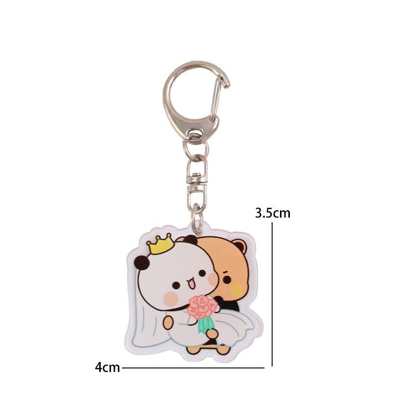 Cute  La bubuDudu Keychain Figure Couple Baby Grey Bear White Panda Key Chain Car Ring Jewelry Gifts Bag Pendant Accessories