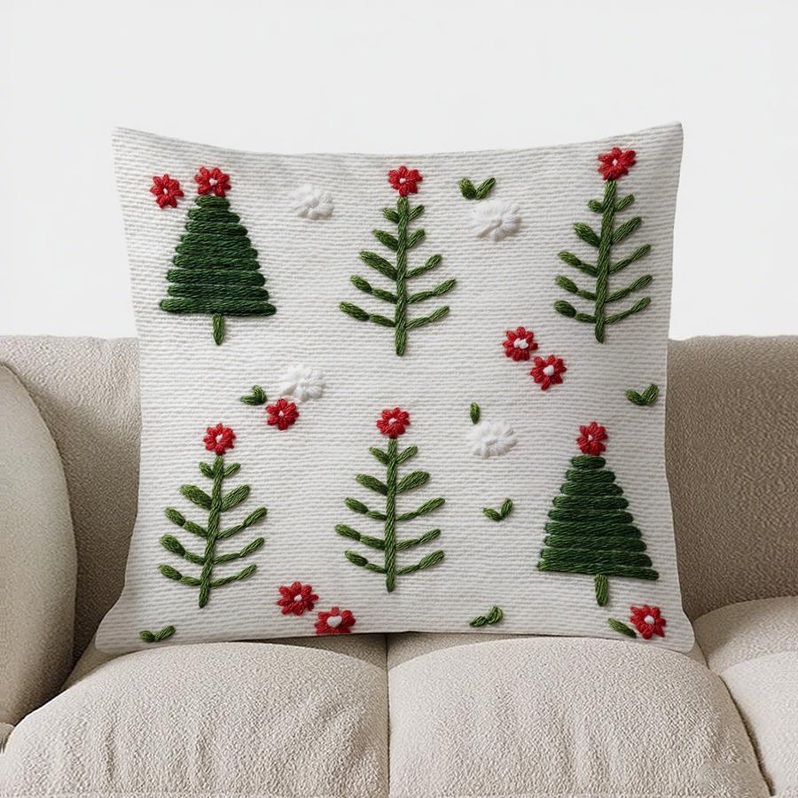 Home Decor Christmas Wreath With Birds And Gifts Pillow Pattern Cushion Cover Suitable For Sofa Bedroom Car Pillow Cover