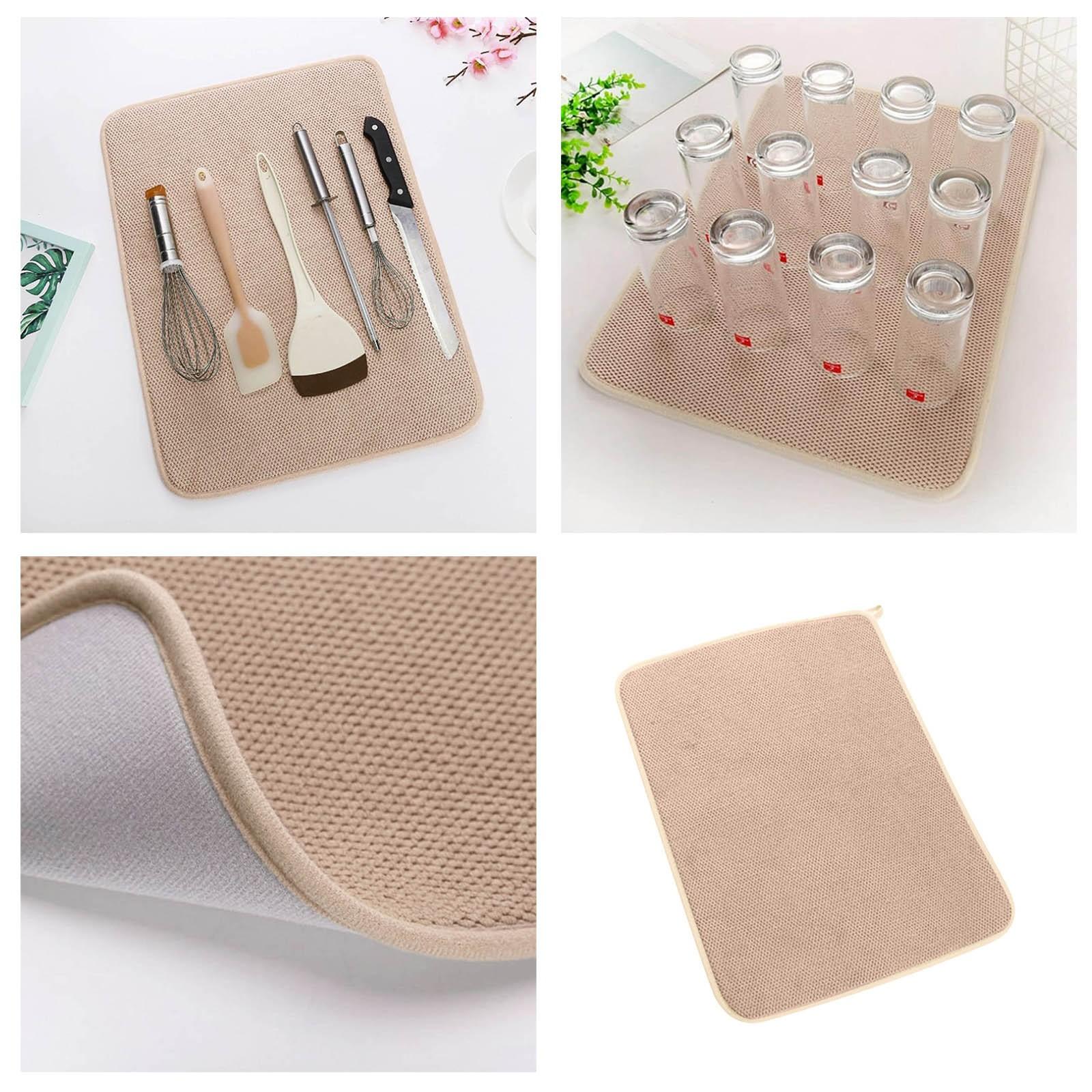 Dish Drying Mat Super Absorbent Drying Mat For Kitchen Counter Fast Drying Dish Drying Pad Dish Drainer Small Circular Table Mat (Khaki,One Size) хаки